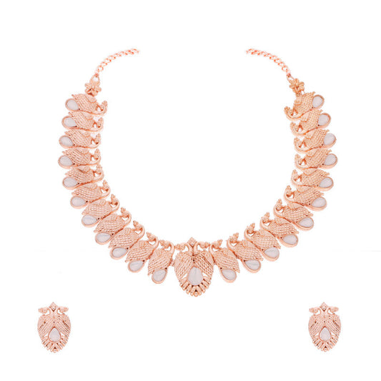 Tehzeeb Creations Rose Gold White Colour Necklace With Pair Of Earrings