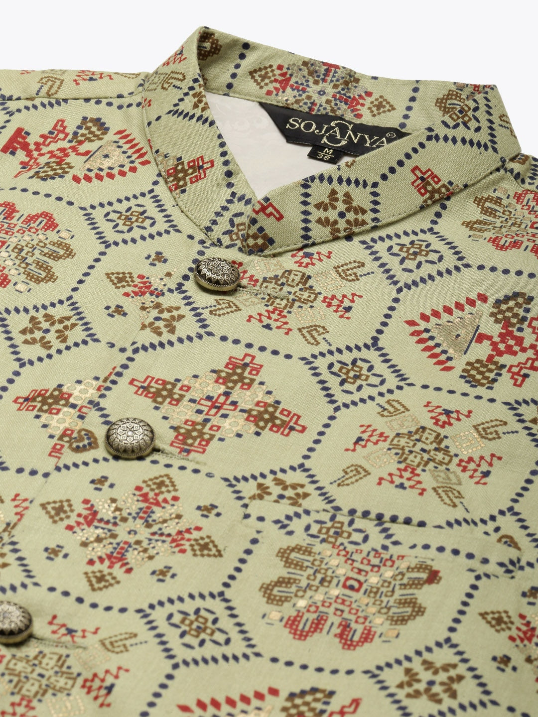 Sojanya Men Green Ethnic Motifs Kurta with Pyjama & Nehru Jacket 