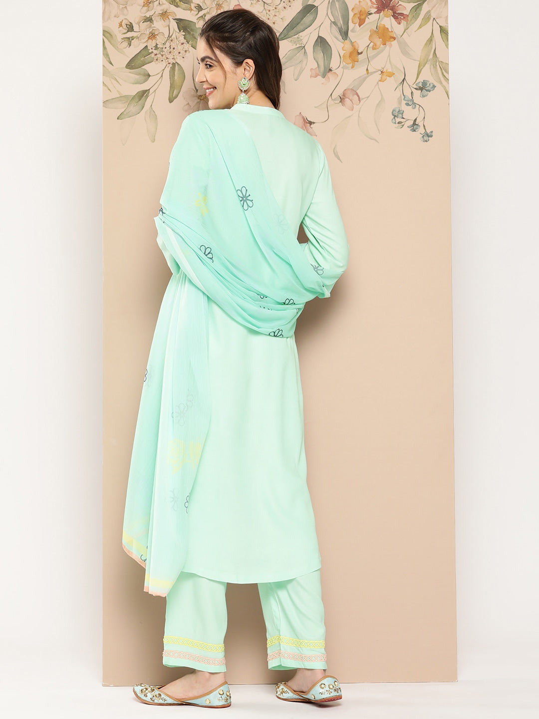HERE&NOW Women Yoke Design Kurta with Trousers & Dupatta