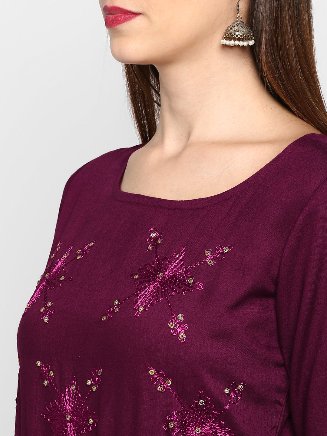 NOZ2TOZ Women Purple Rayon Kurta (1pc) 