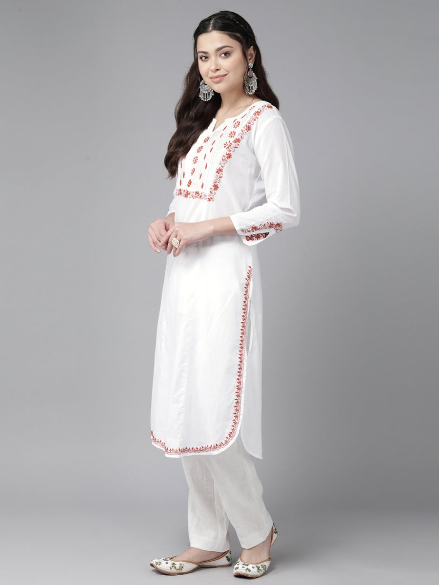 ADA Embroidered Chikankari Cotton Kurta 