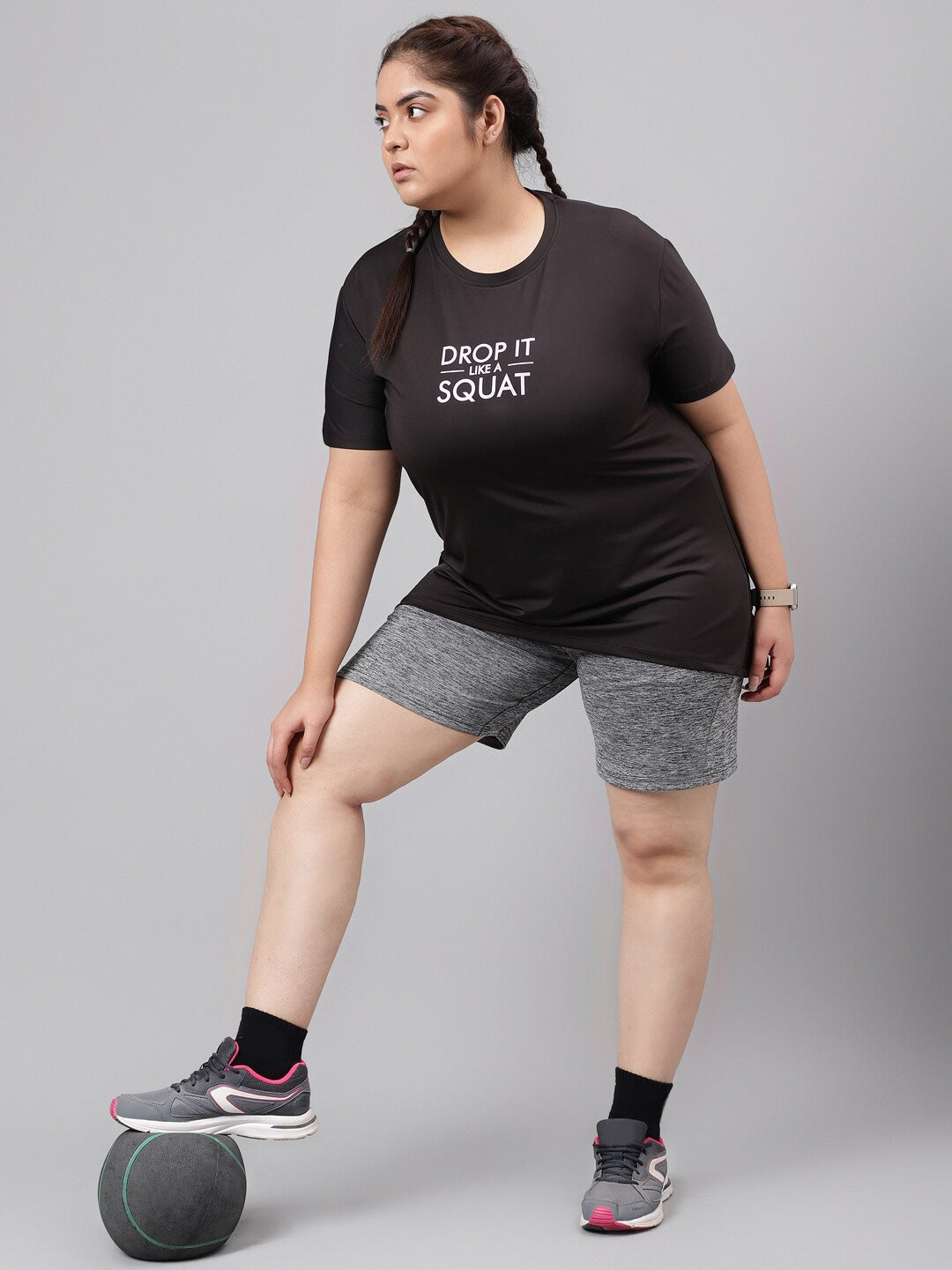 MKH Plus Size Typography Printed Drop-Shoulder Sleeves Relaxed Fit Dri-FIT T-shirt 