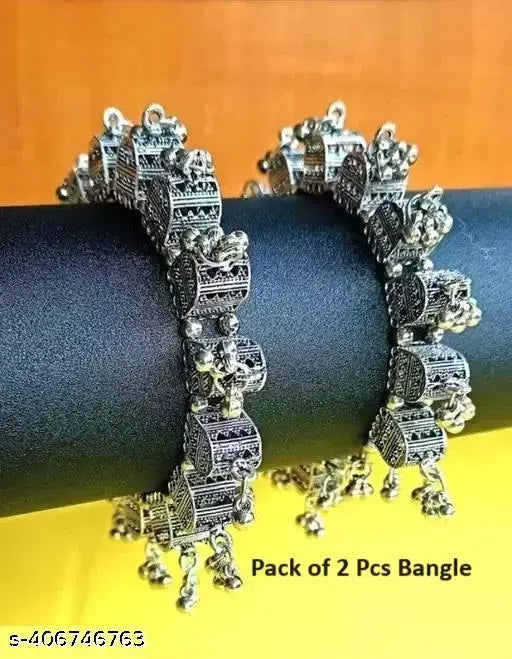 Tehzeeb Creations Women's Silver Colour Oxidised Bangles | Grab2Buy