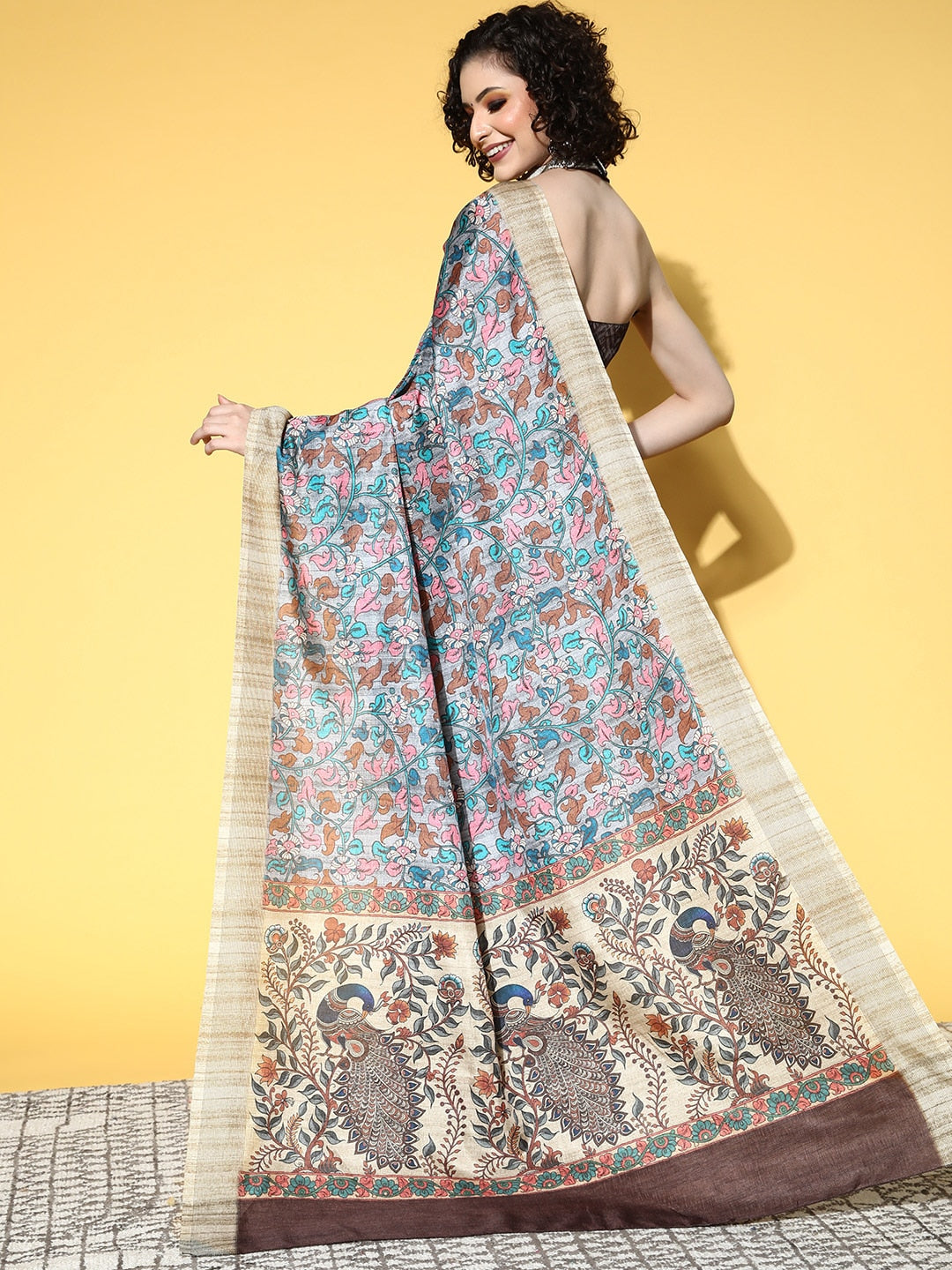 Saree Mall Kalamkari Saree With Solid Border