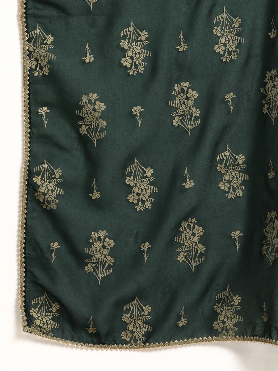 All About You Women Green & Gold-Toned Gotta Patti Kurta with Trousers & With Dupatta