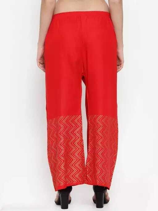 PAVONINE Red Color Rayon Fabric Zig-Zag Printed Palazzo For Women
