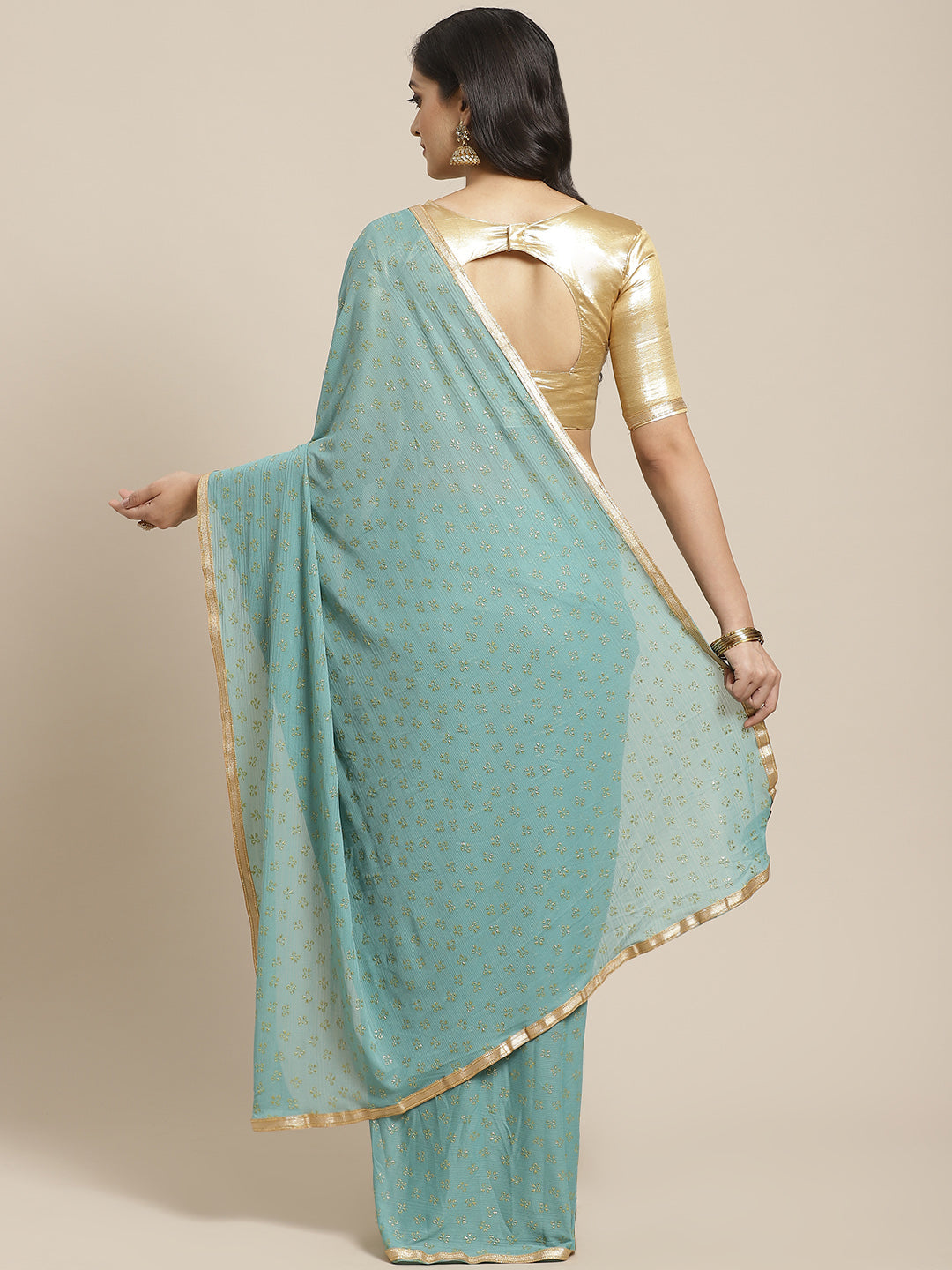 Saree Mall Blue & Golden Quirky Print Saree
