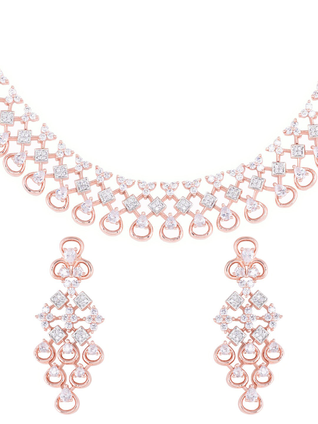 Saraf RS Jewellery Rose Gold-Plated White AD-Studded Handcrafted Jewellery Set - Grab2buy