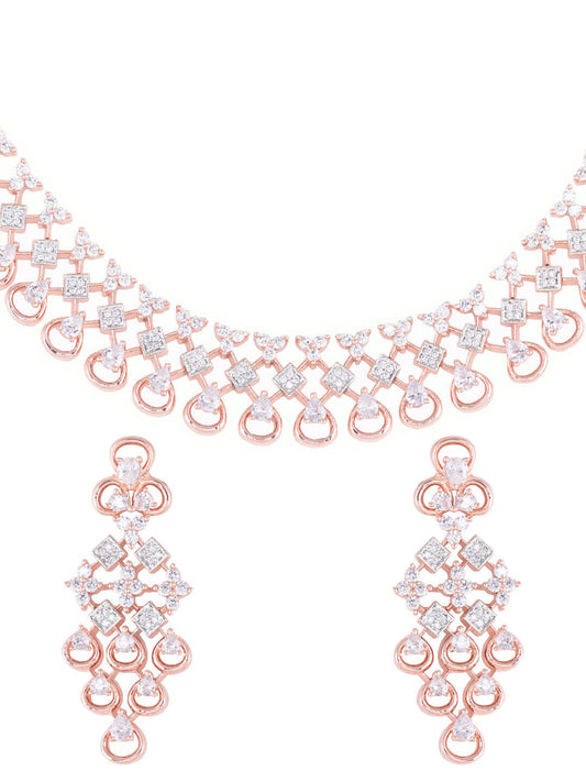 Saraf RS Jewellery Rose Gold-Plated White AD-Studded Handcrafted Jewellery Set - Grab2buy