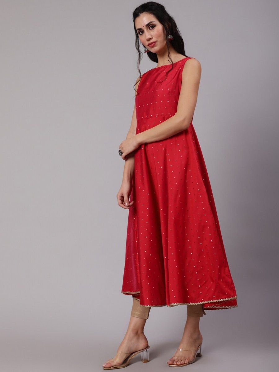 Aks Woven Design Thread Work Anarkali Silk Kurta