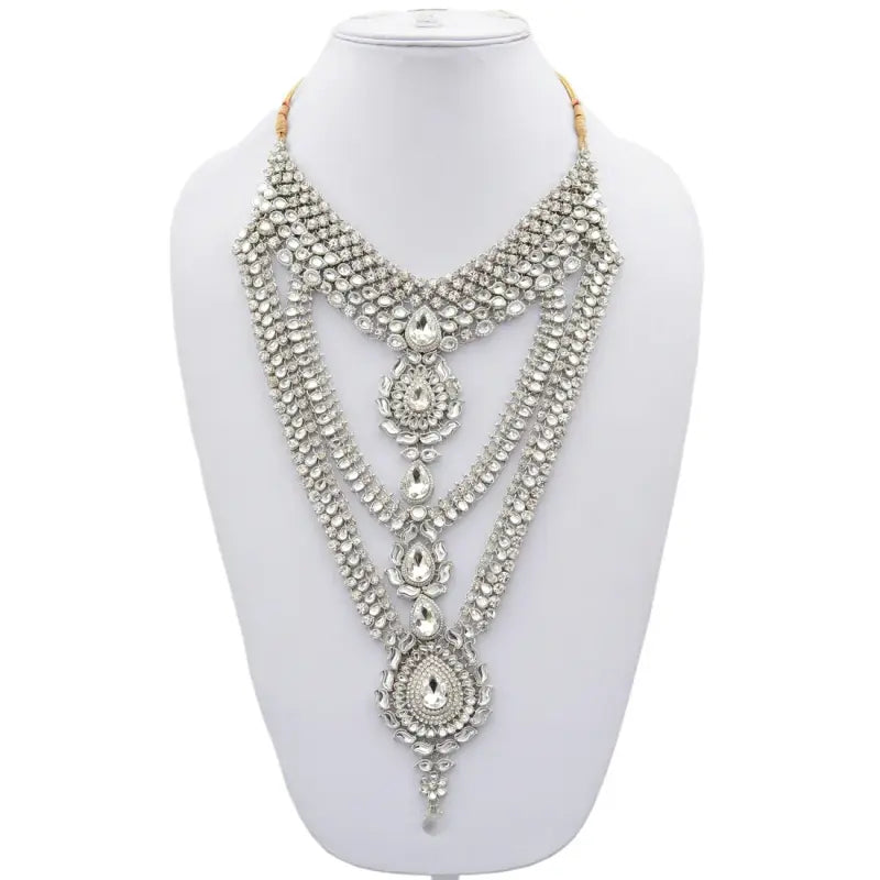 Tehzeeb Creations Platinum Plated Silver Polish Dulhan Bridal Jewelry Set 8 Pcs Tehzeeb Creations