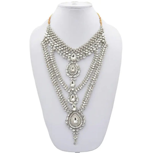 Tehzeeb Creations Platinum Plated Silver Polish Dulhan Bridal Jewelry Set 8 Pcs Tehzeeb Creations