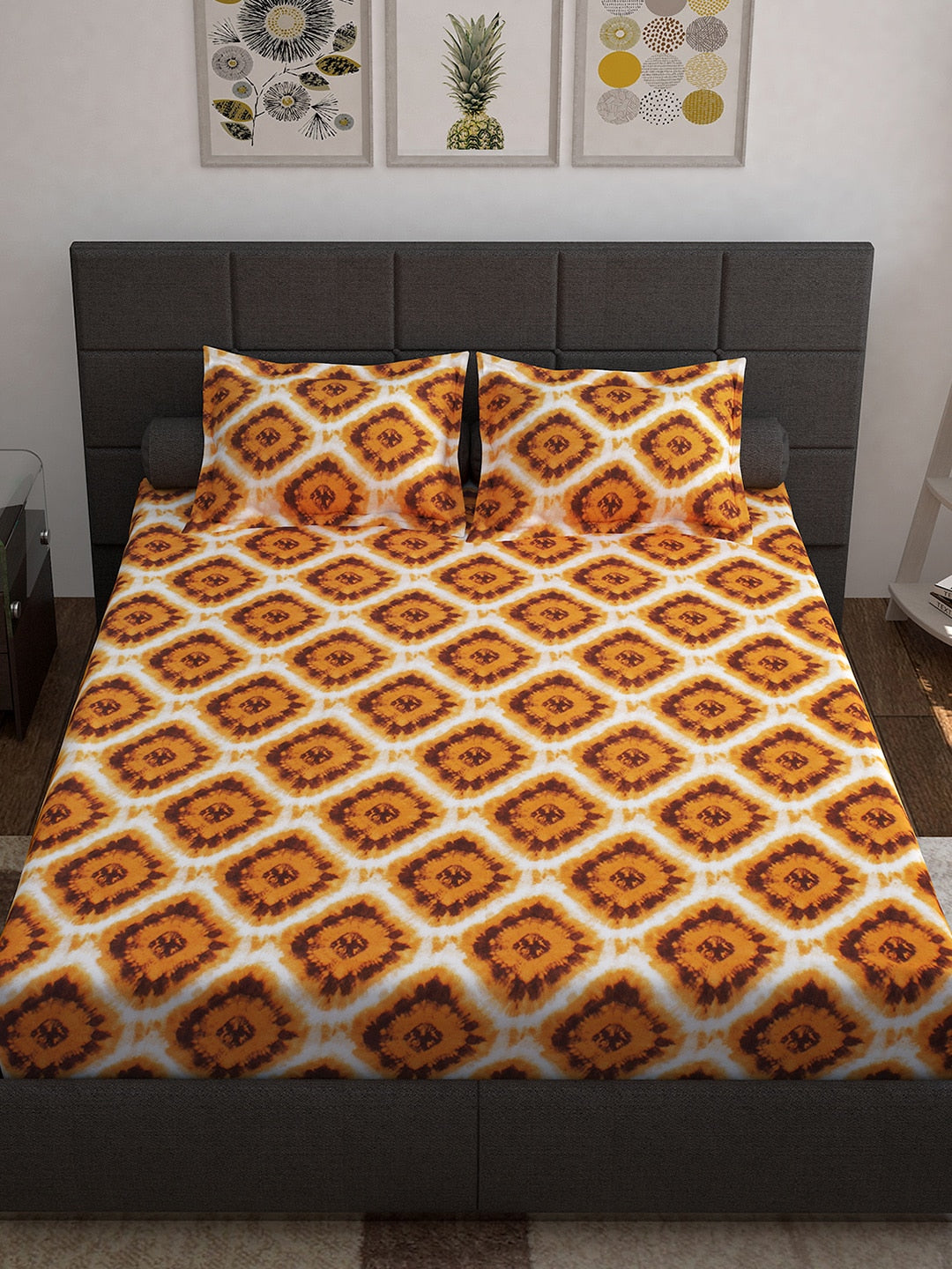 Story@home Unisex Yellow Geometric Cotton 152 TC 1 King Size Bedsheet with 2 Pillow Covers  Grab2Buy Story@home Grab2Buy