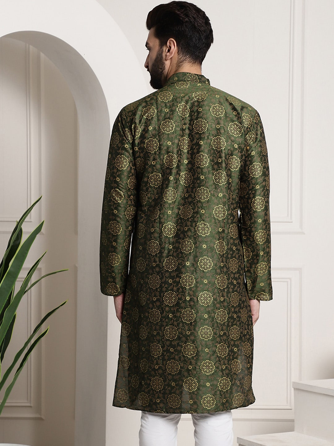 Sojanya Men Green & Brown Ethnic Motifs Printed Kurta 