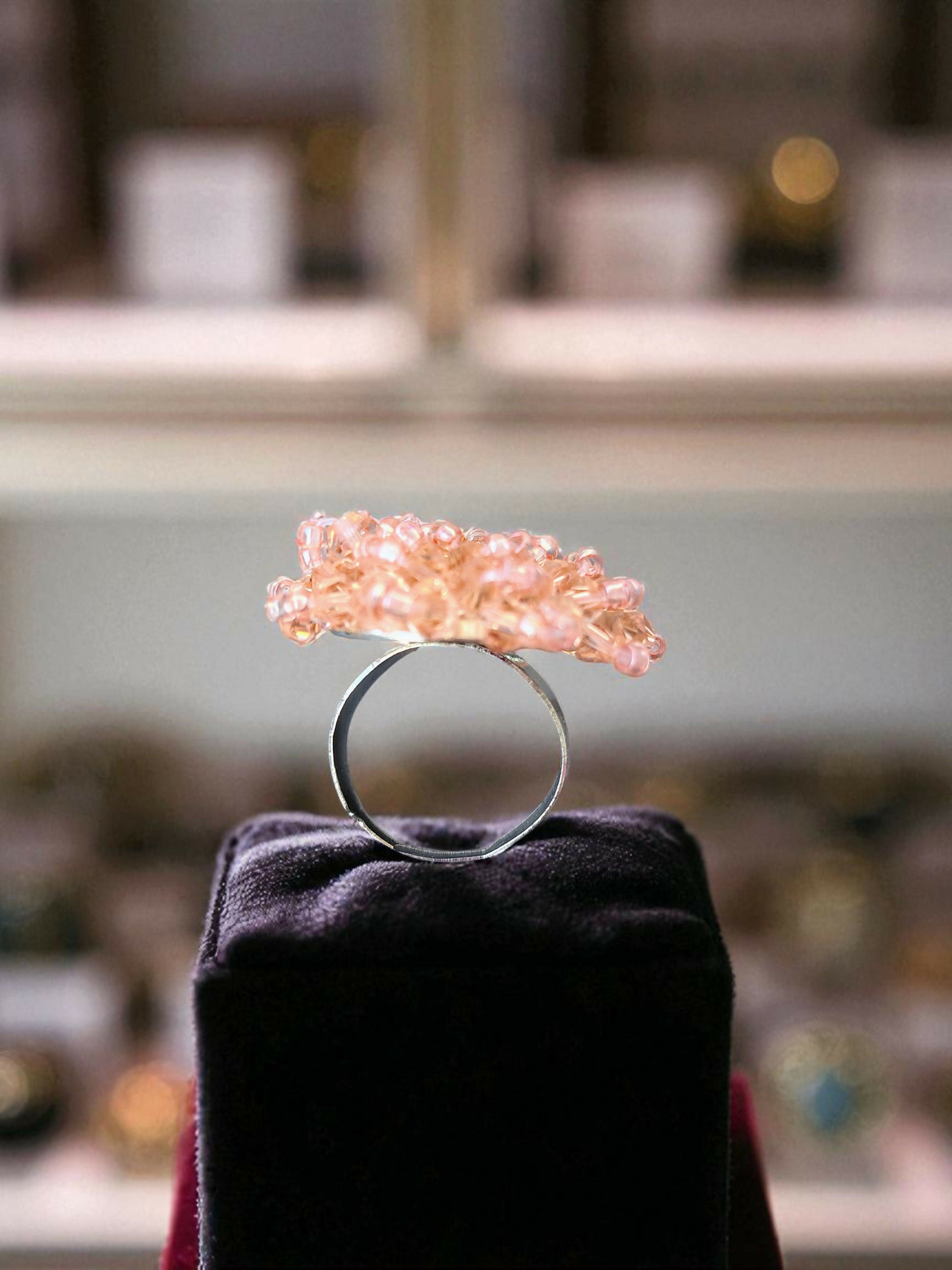Inhanns Rang-E-Roshan Adjustable Ring – Handmade Crystal Statement Ring - Peach 2