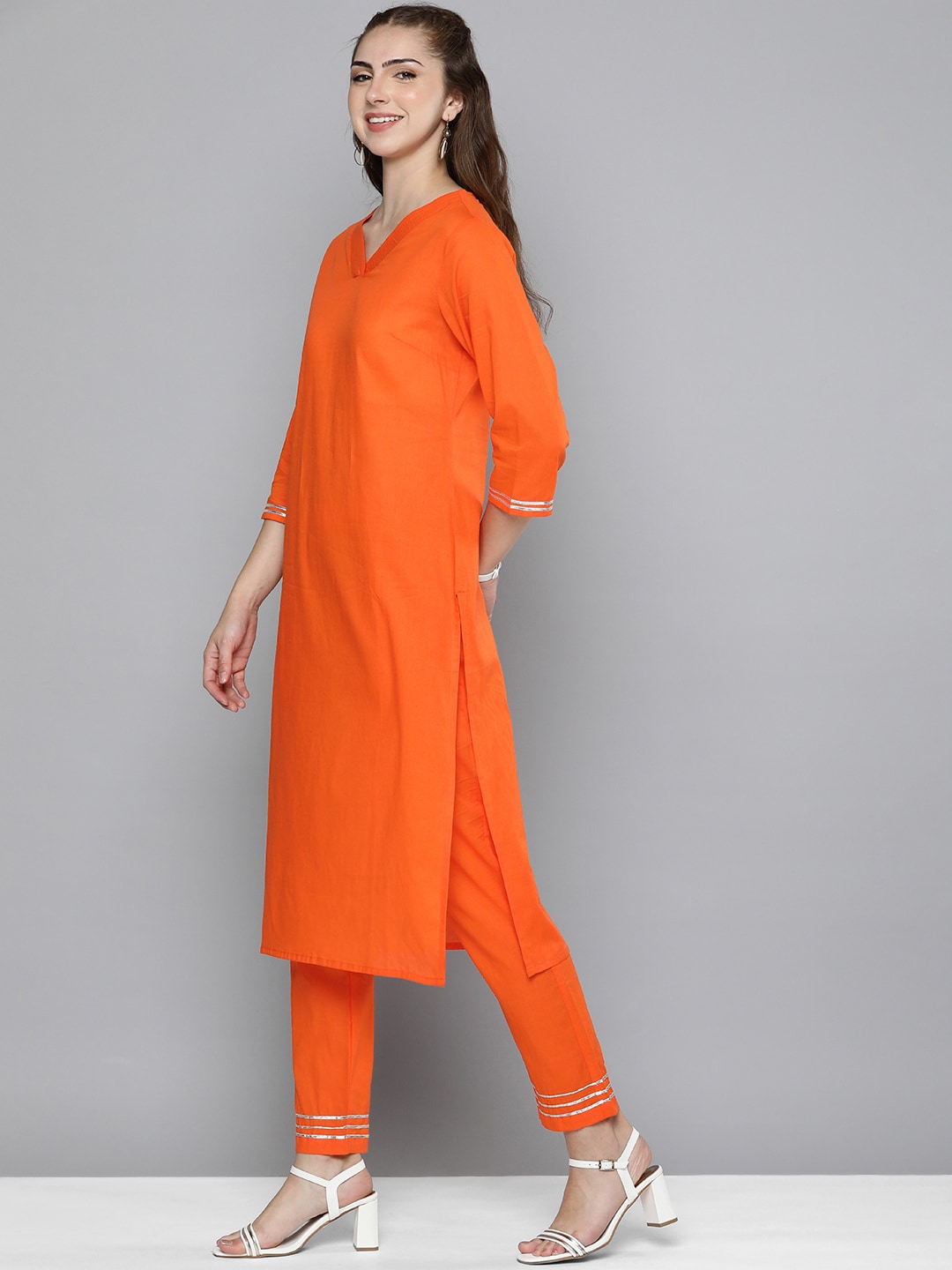 HERE&NOW Women Regular Gotta Patti Pure Cotton Kurta with Trousers
