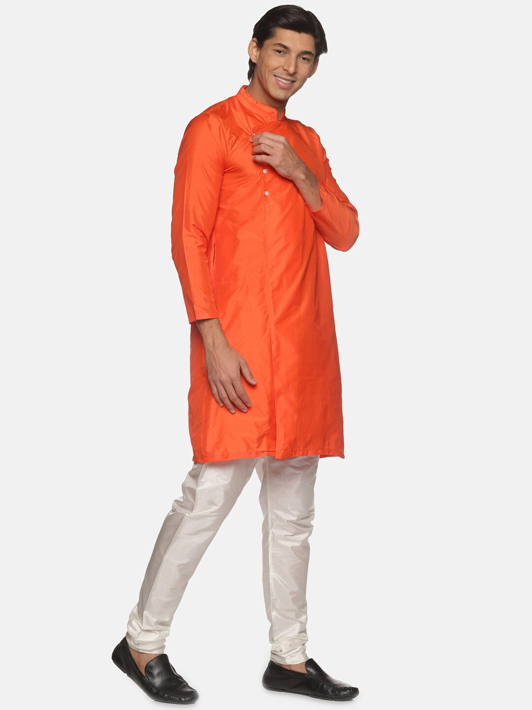 Sethukrishna Men Orange Angrakha Kurta with Churidar