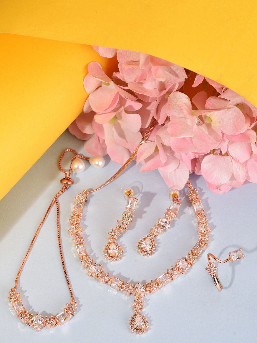 Saraf RS Jewellery Rose Gold Plated AD Studded Designer Jewellery Set - Grab2buy