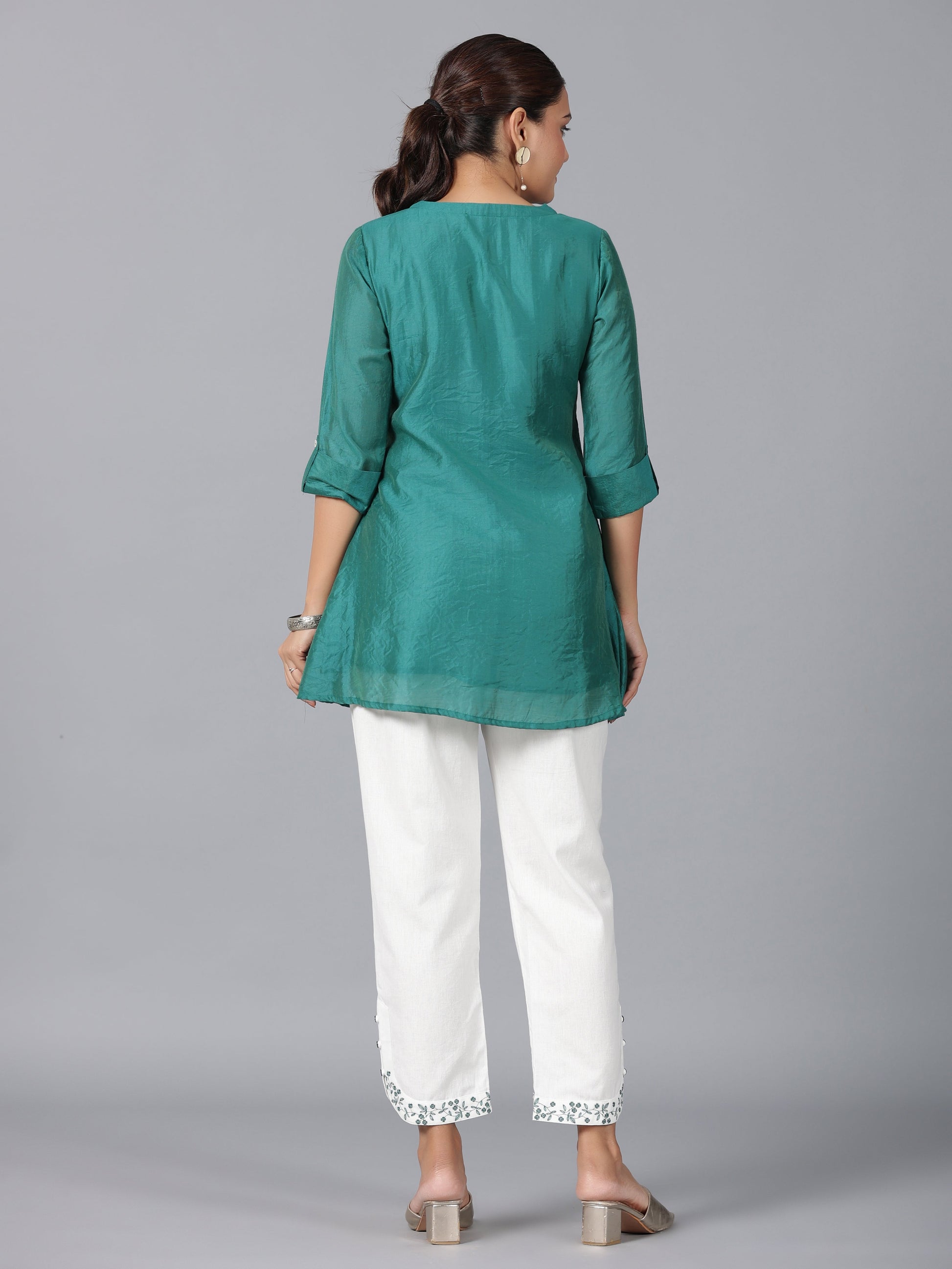 Juniper Women Green Chanderi Embroidered Clothing Set