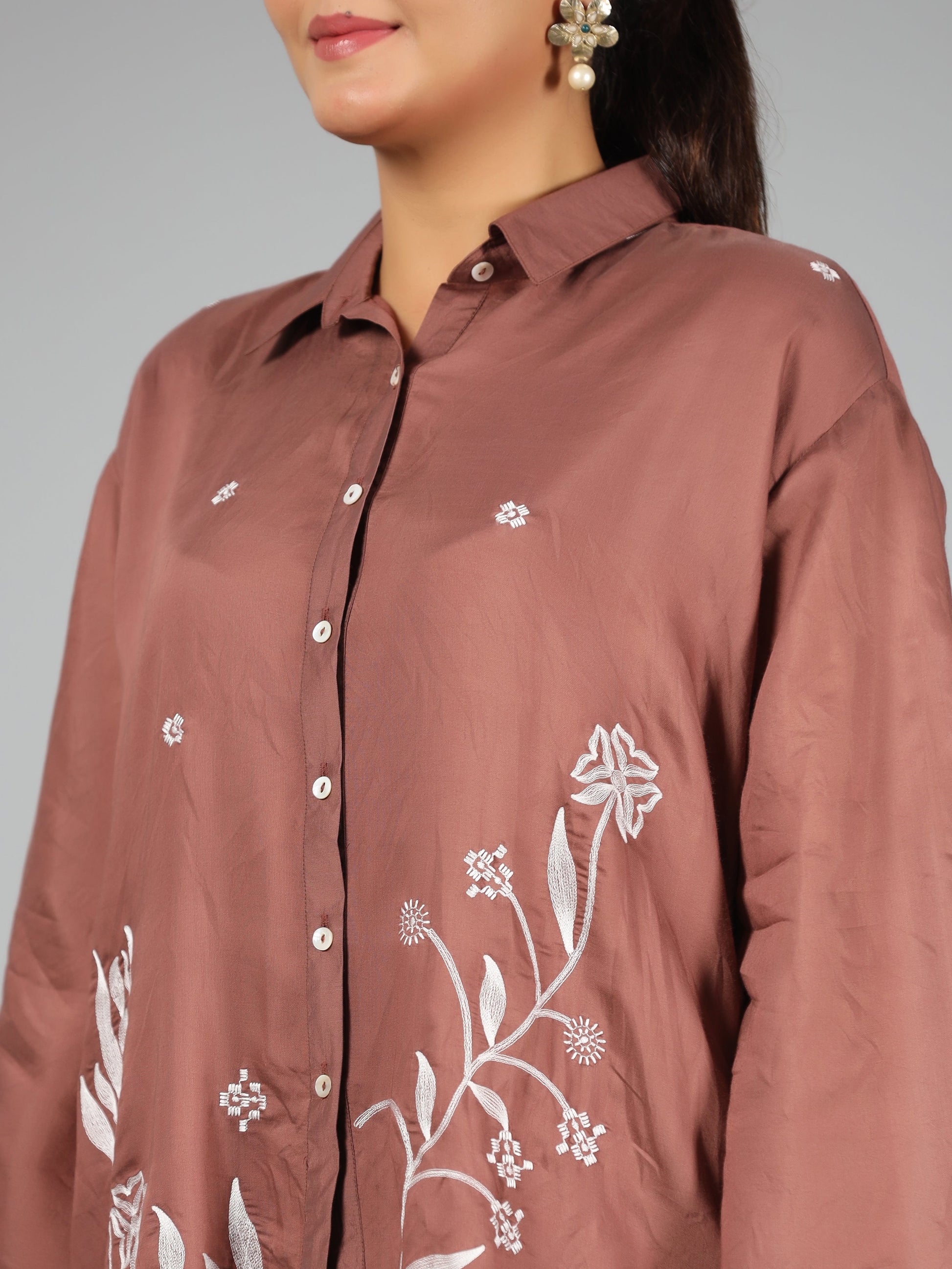 Juniper Brown Fuchsia Chanderi Embroidered Clothing Set