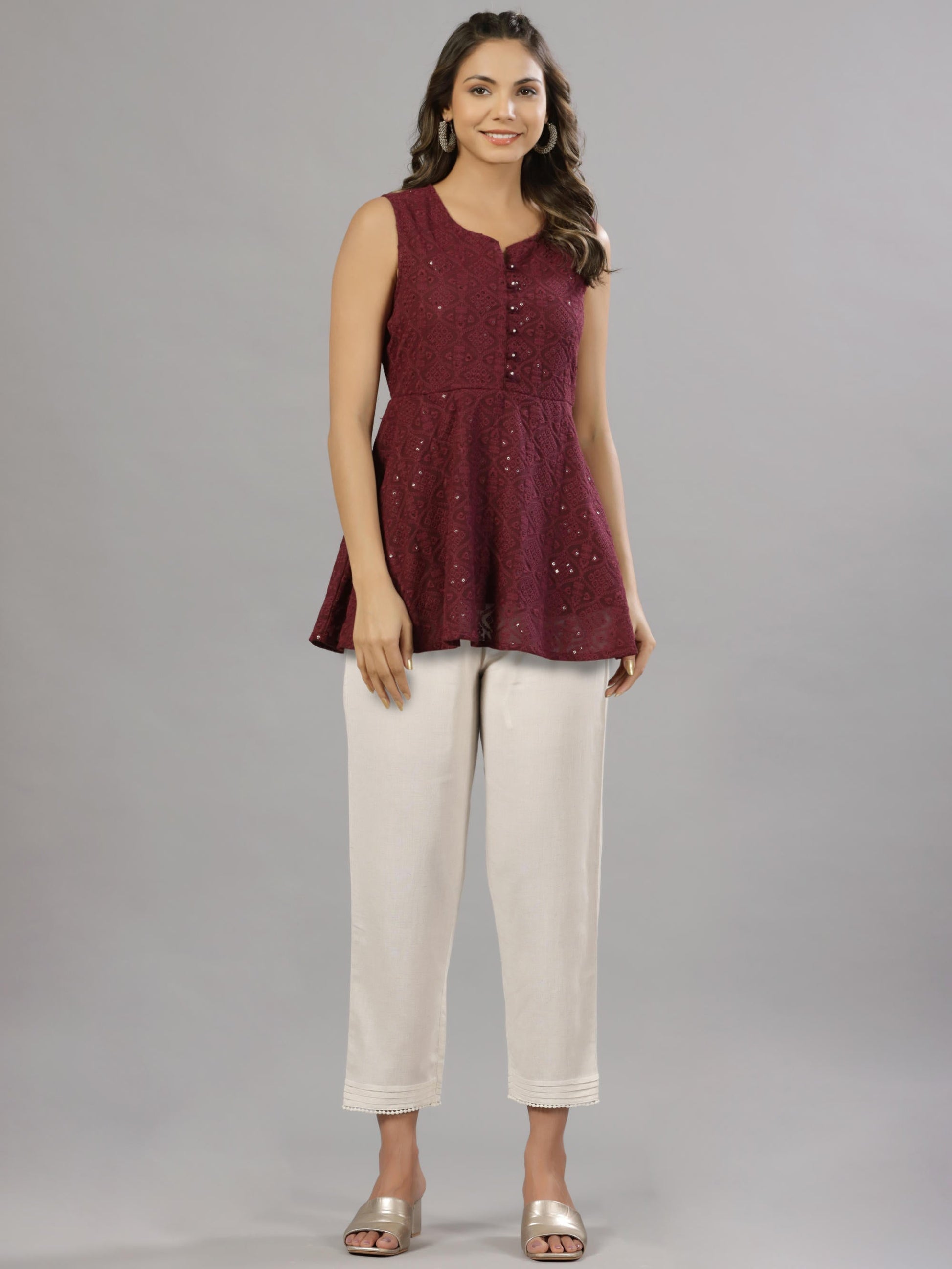 Juniper Natural Solid Liva Rayon Pant With Lace