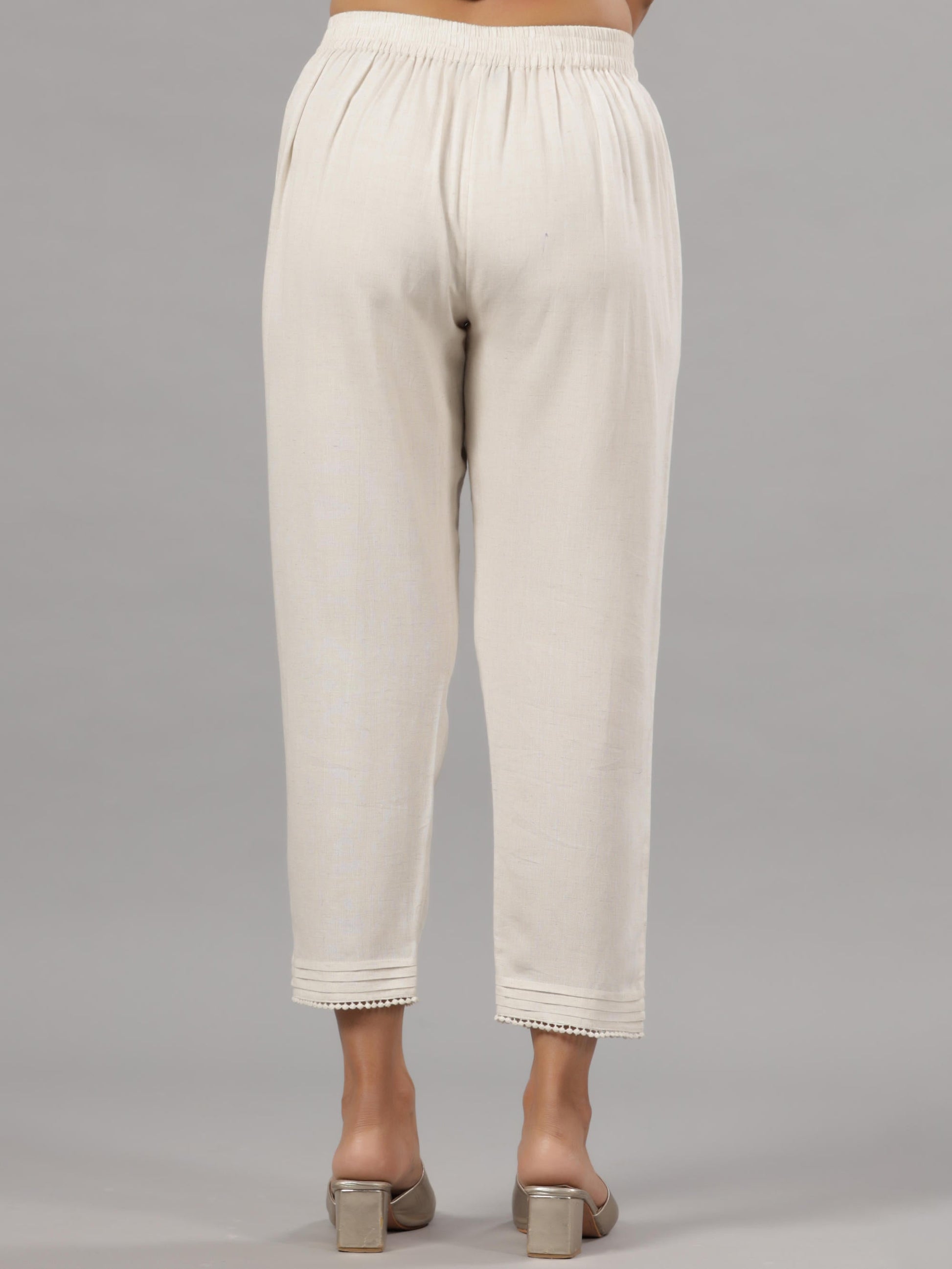 Juniper Natural Solid Liva Rayon Pant With Lace