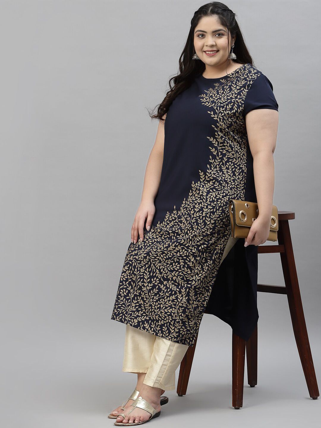 Sztori Plus Size Floral Printed Crepe Kurta