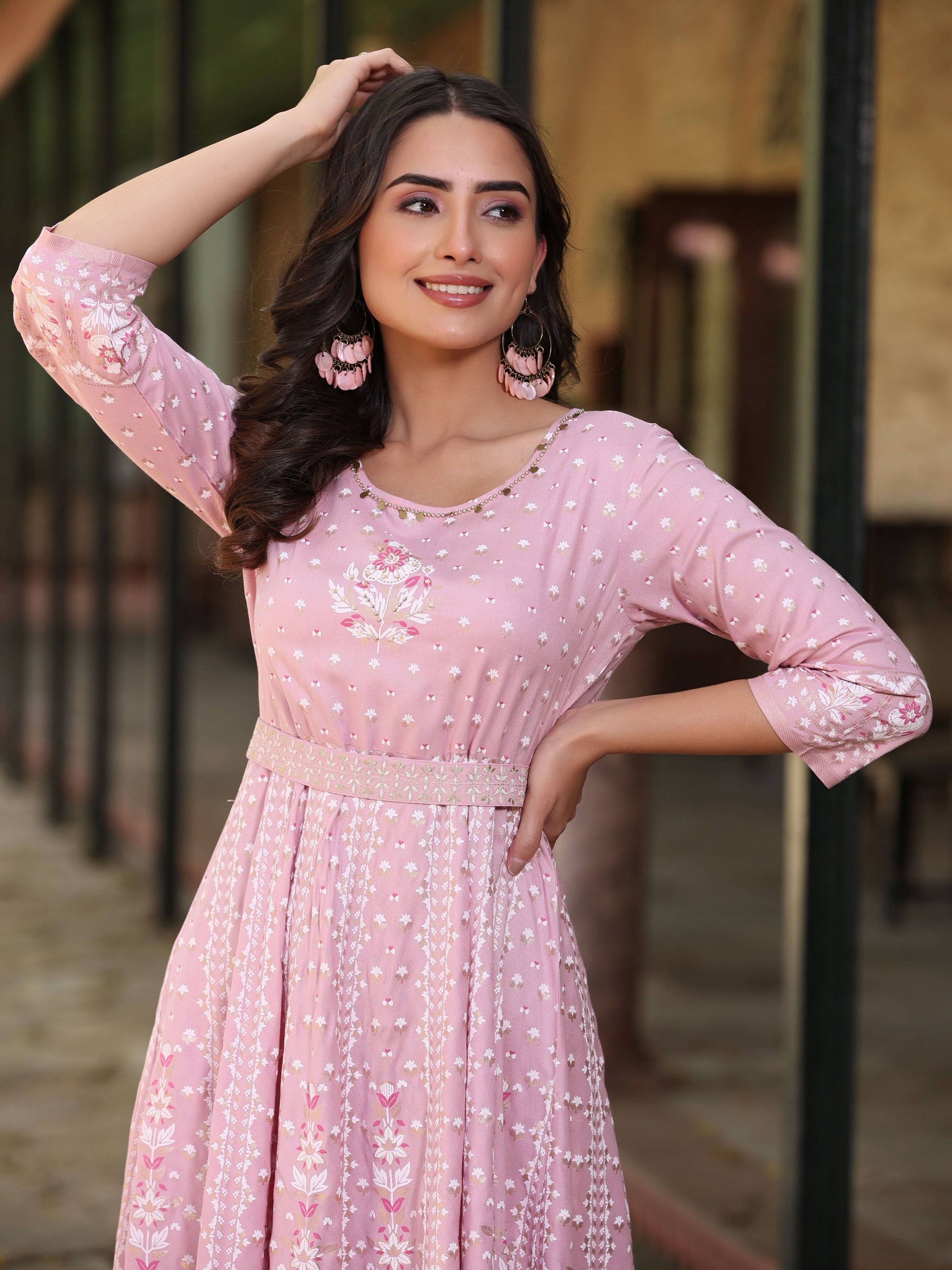Juniper Women Pink Rayon Staple Printed Maxi Dress