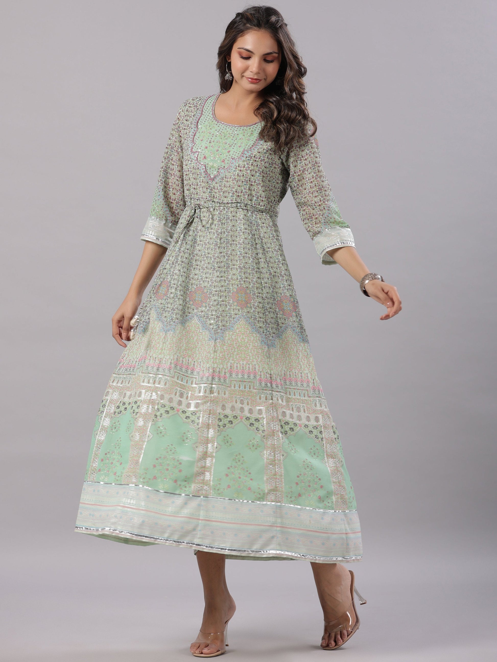 Juniper Women Green Georgette Printed Maxi Dress