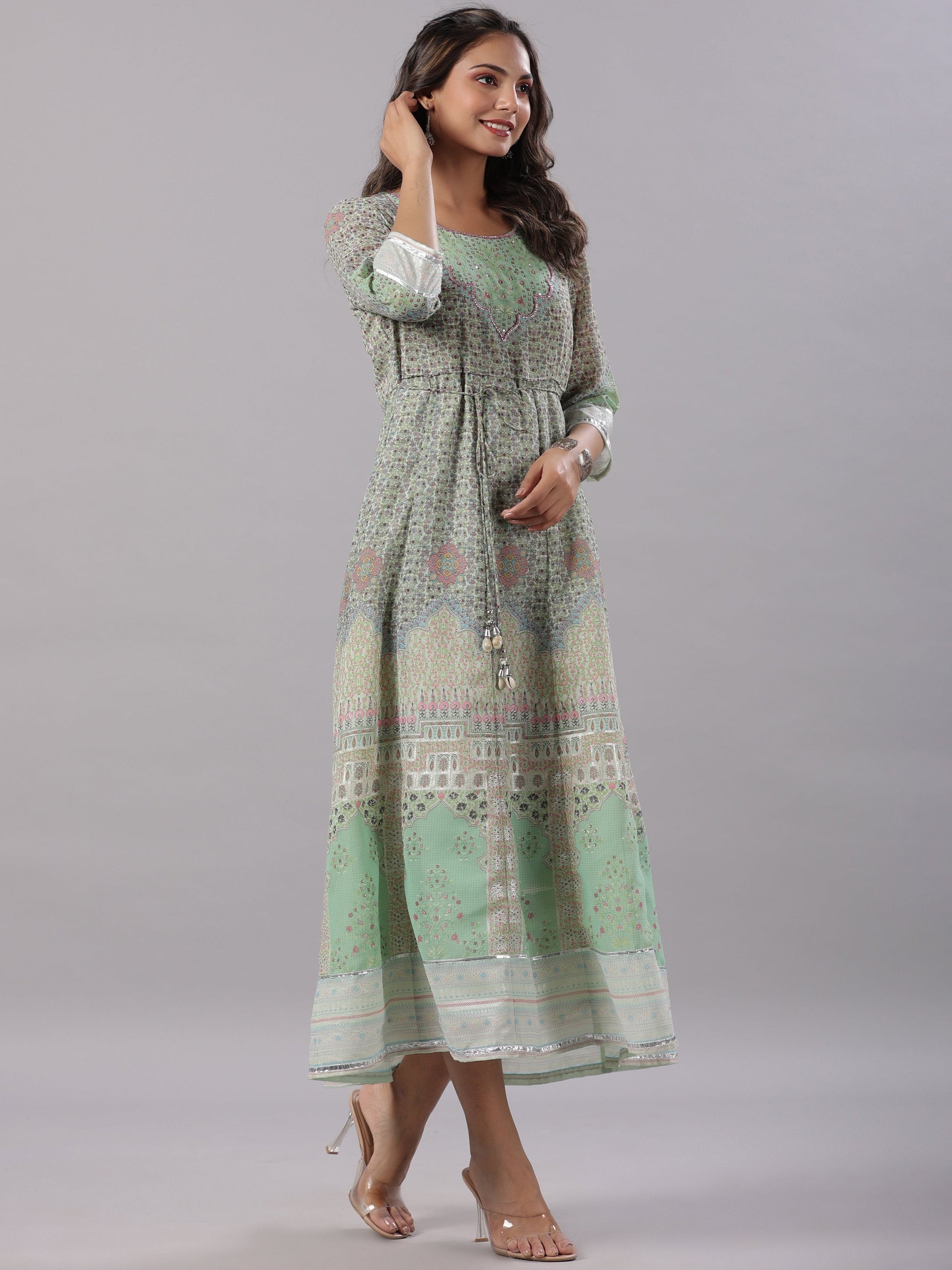 Juniper Women Green Georgette Printed Maxi Dress