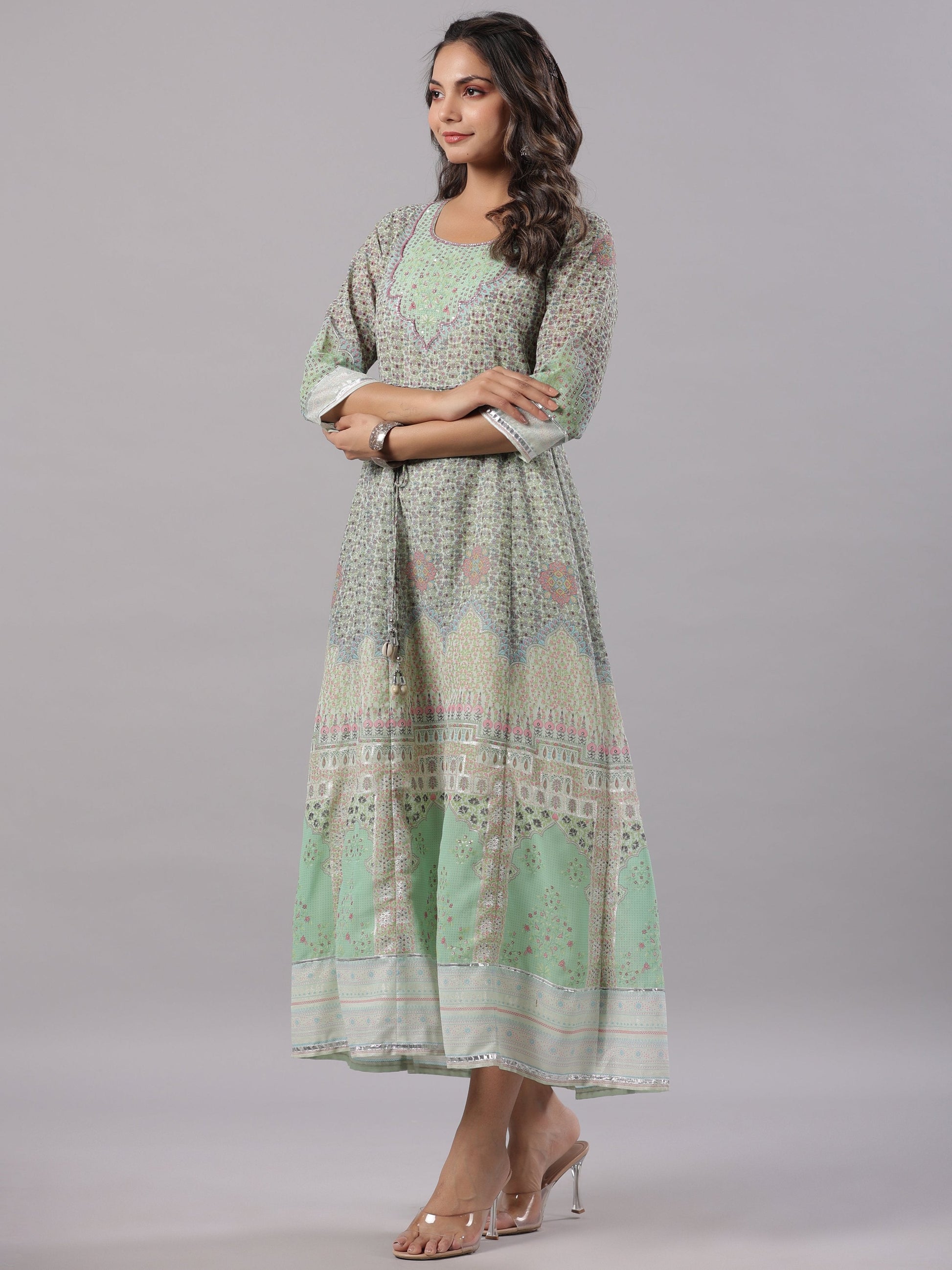 Juniper Women Green Georgette Printed Maxi Dress