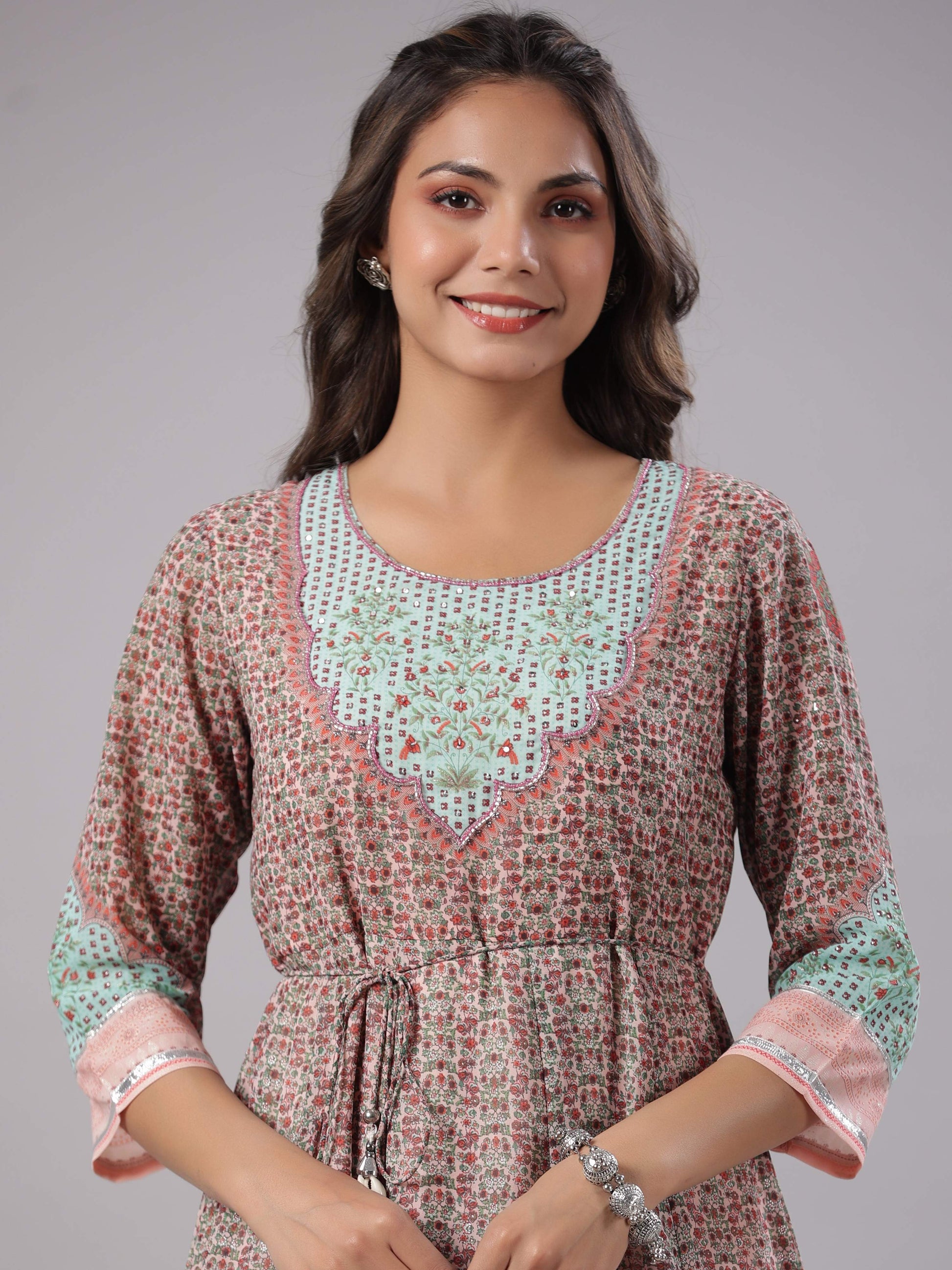 Juniper Women Peach Georgette Printed Maxi Dress
