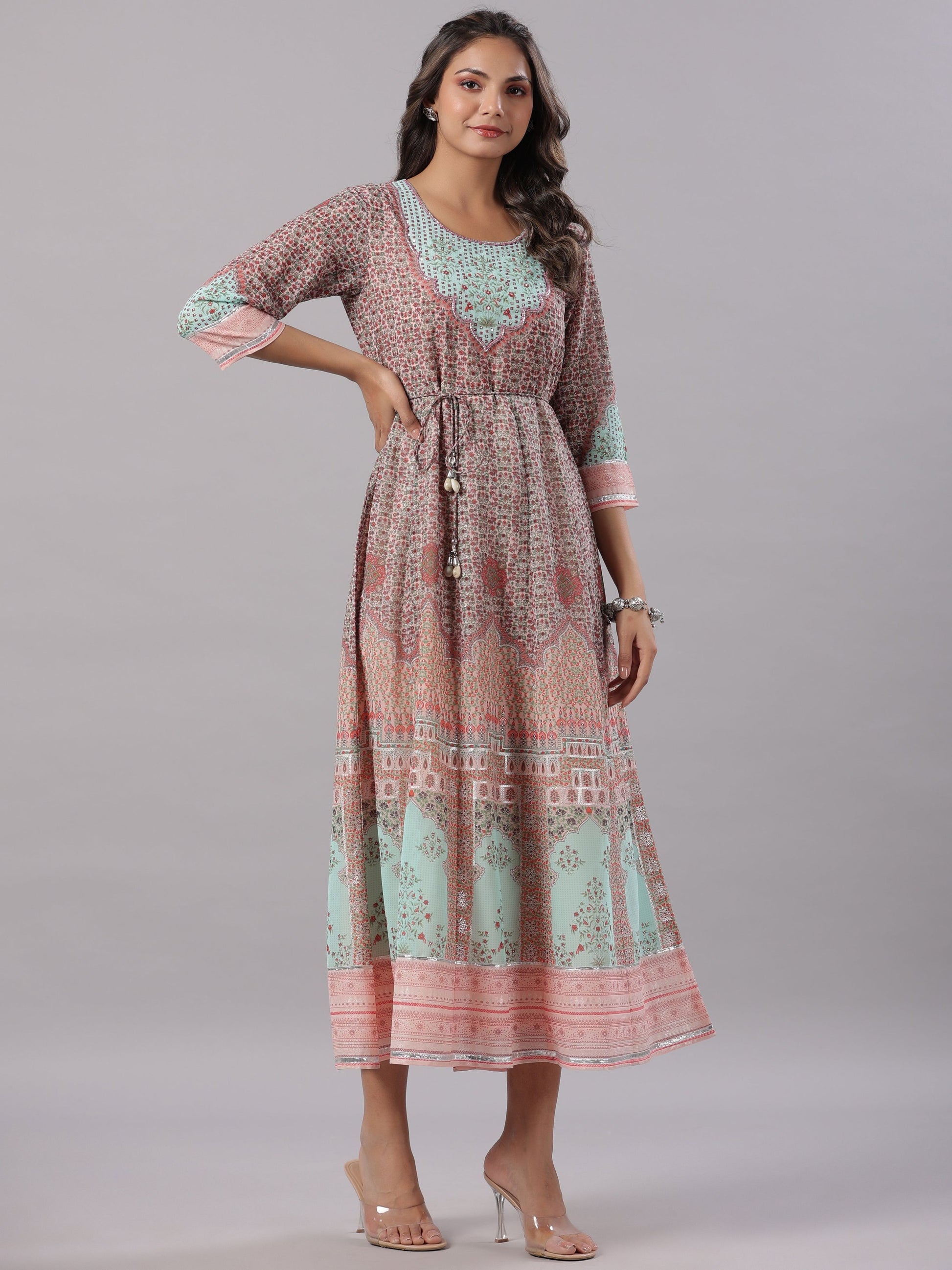 Juniper Women Peach Georgette Printed Maxi Dress