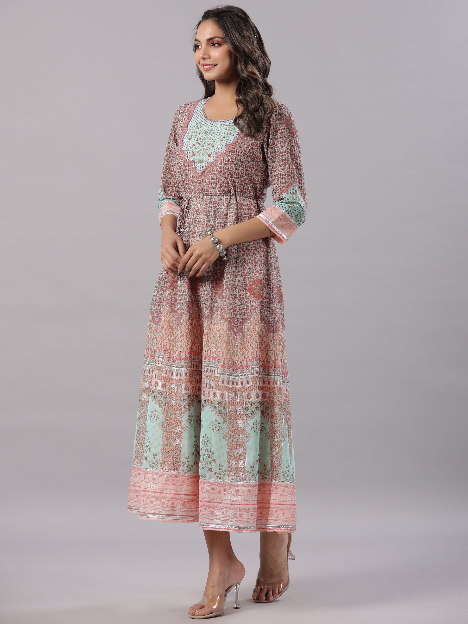 Juniper Women Peach Georgette Printed Maxi Dress