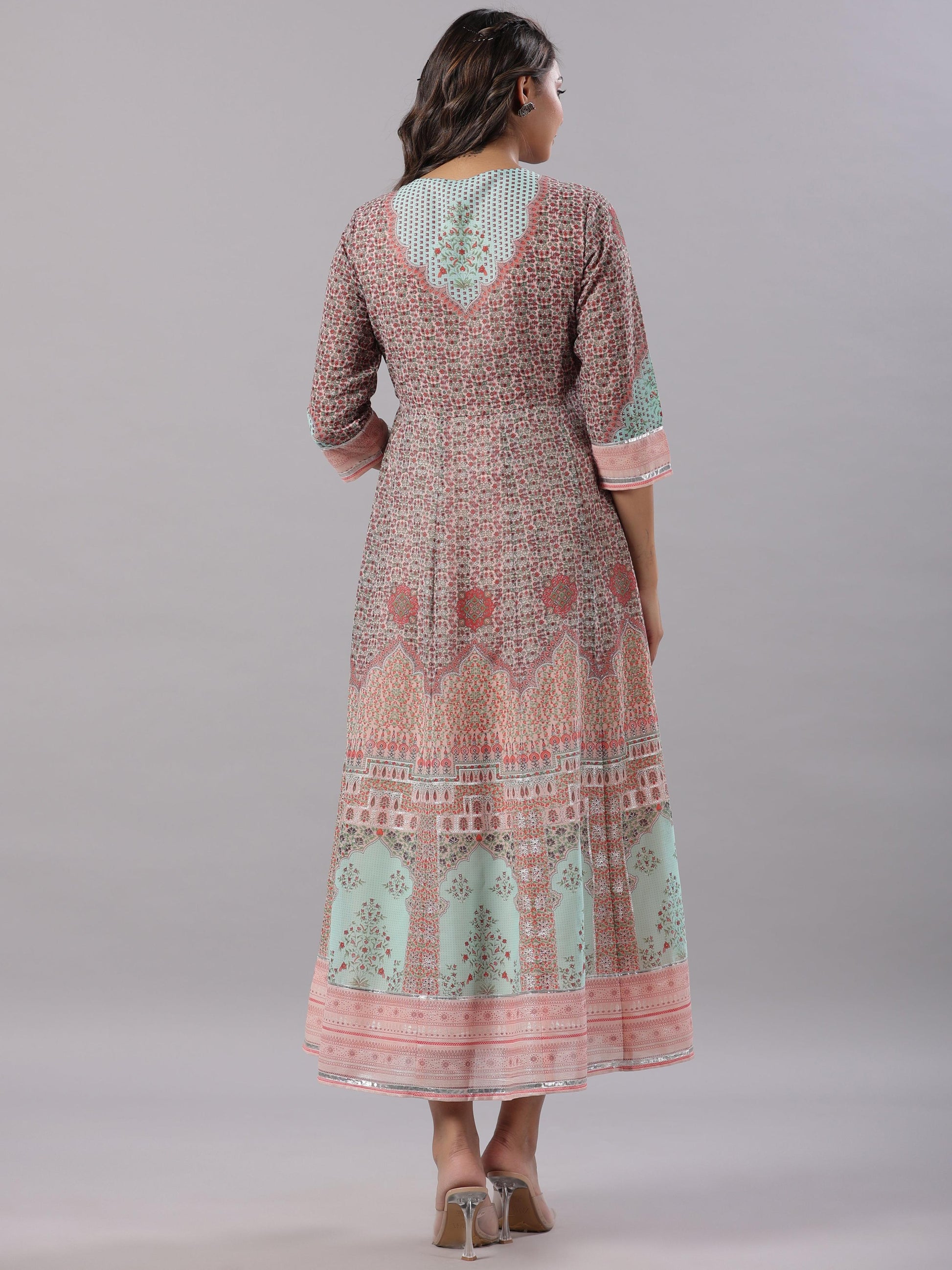 Juniper Women Peach Georgette Printed Maxi Dress