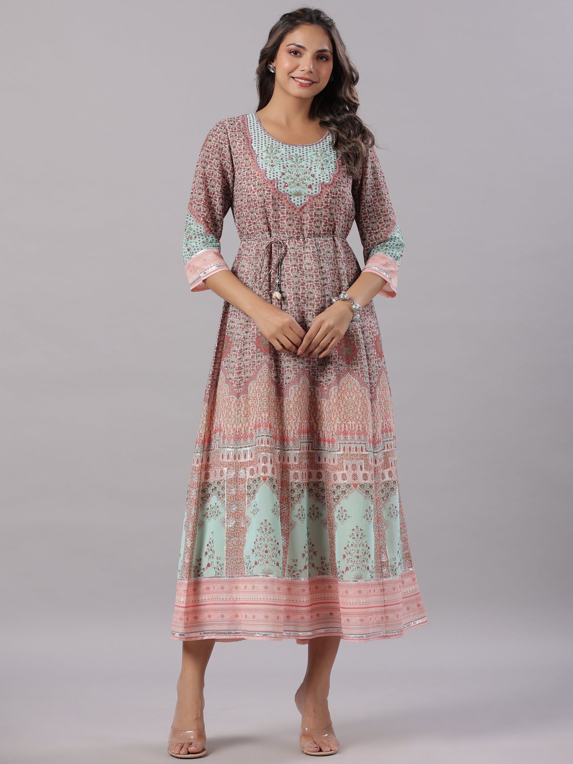 Juniper Women Peach Georgette Printed Maxi Dress