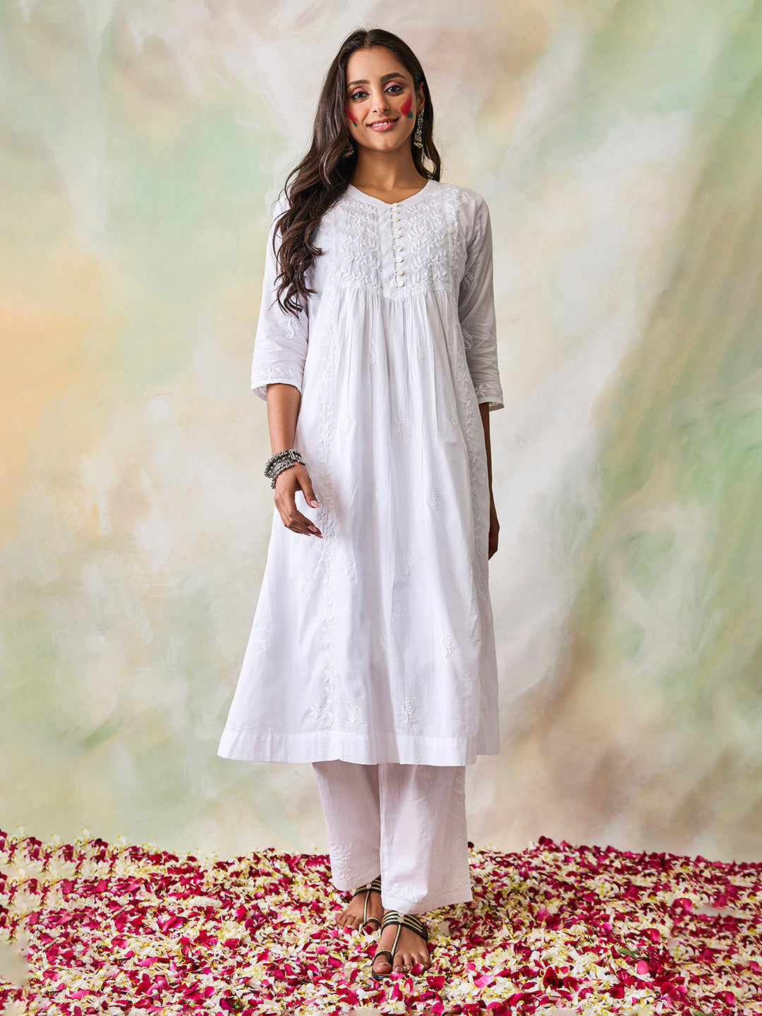 HOUSE OF KARI Ethnic Motifs Embroidered Chikankari Kurta 