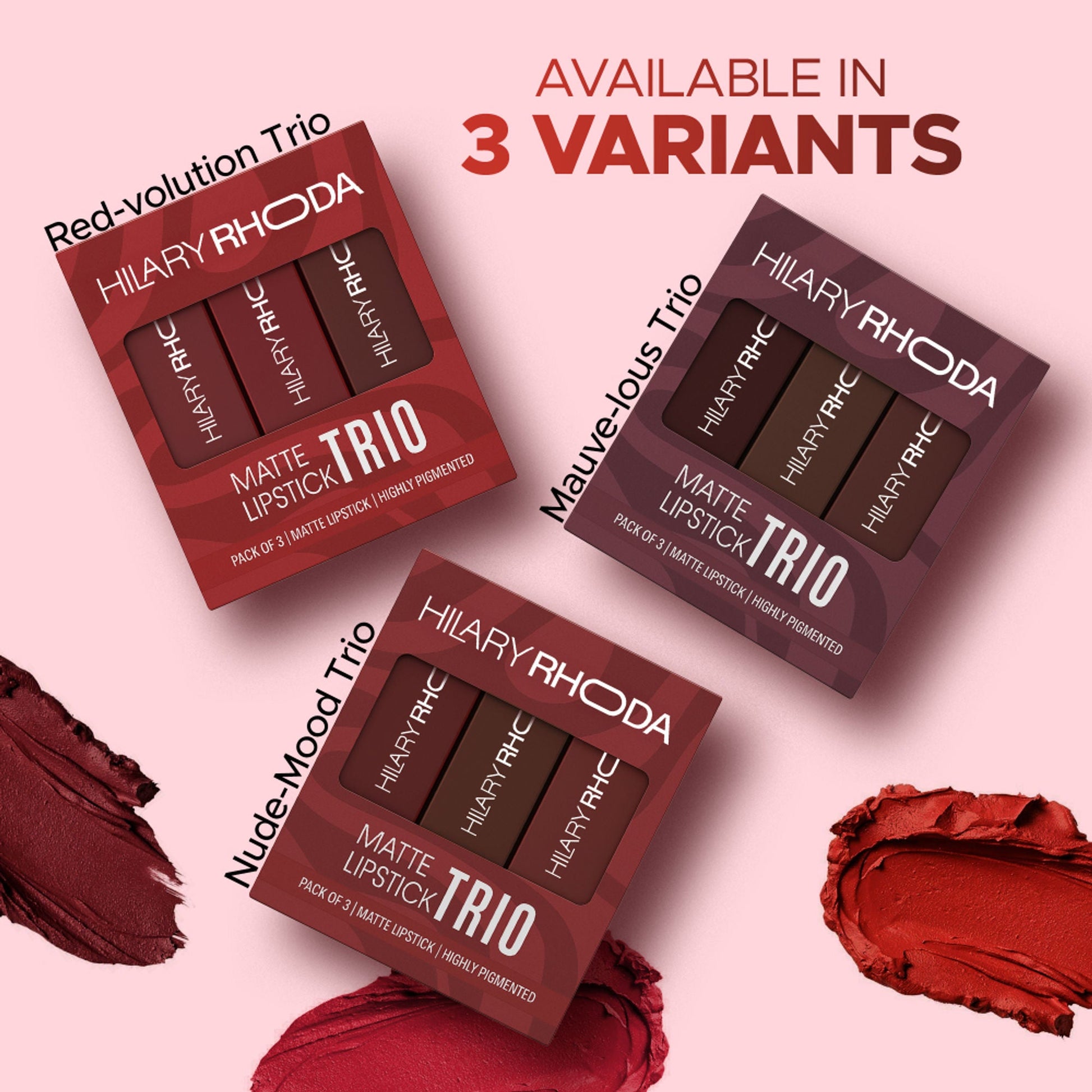 Hilary Rhoda Matte Lipstick Pack Of 3 - Mauve-Lous Trio 03