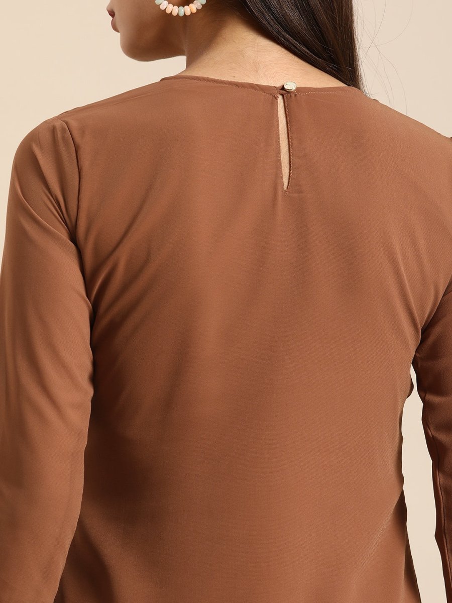 All About You Women Brown Ethnic Motifs Embroidered Chikankari Kurta with Palazzos 