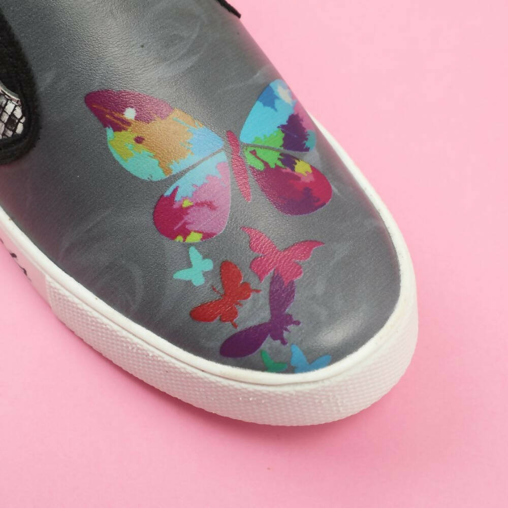 Tiny Bugs Girls Butterfly Print Slip Ons Sneakers - Dark Grey  Grab2Buy Tiny Bugs Grab2Buy