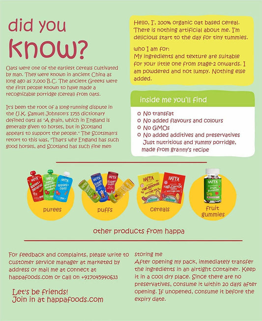 Happa Organic Baby Food Sprouted Ragi Almond Dates Porridge Mix & Oatmeal + Banana Porridge Combo - Grab2buy