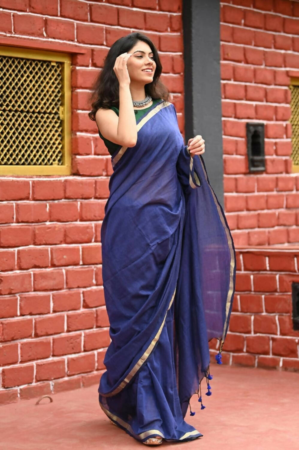 Very Much Indian Pure Cotton Handloom Saree With Intricate Borders - Violet - Grab2buy