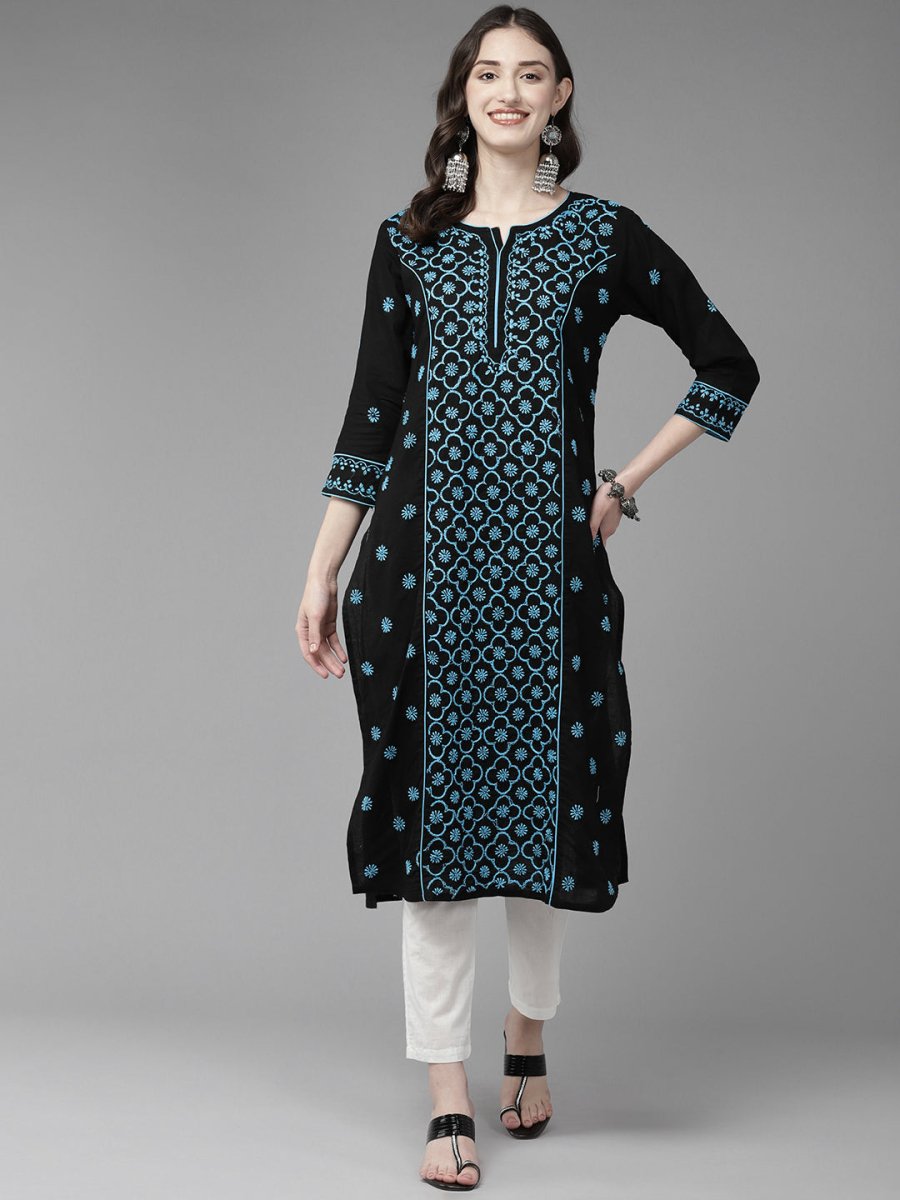 ADA Women Floral Embroidered Cotton Chikankari Kurta 