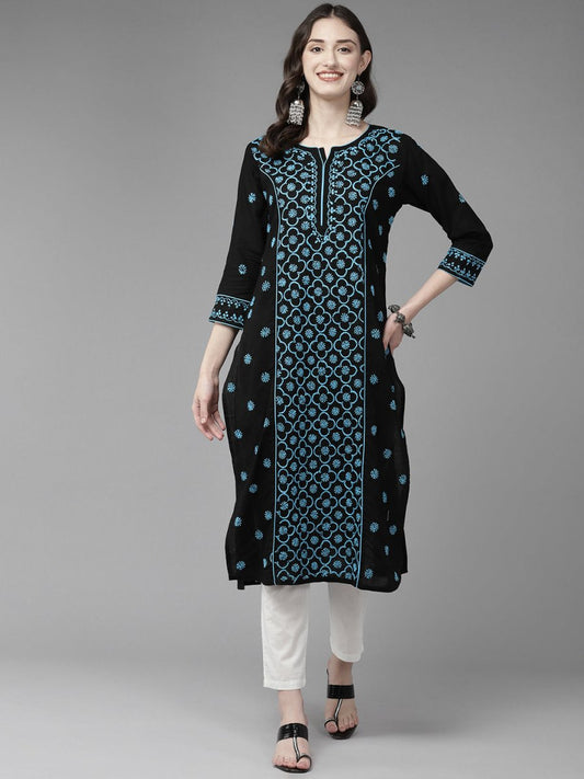 ADA Women Floral Embroidered Cotton Chikankari Kurta 