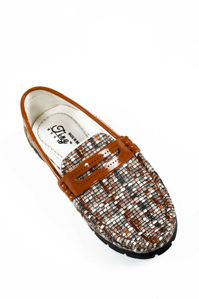 Tiny Bugs Boys Printed Slip On Loafers - Tan  Grab2Buy Tiny Bugs Grab2Buy