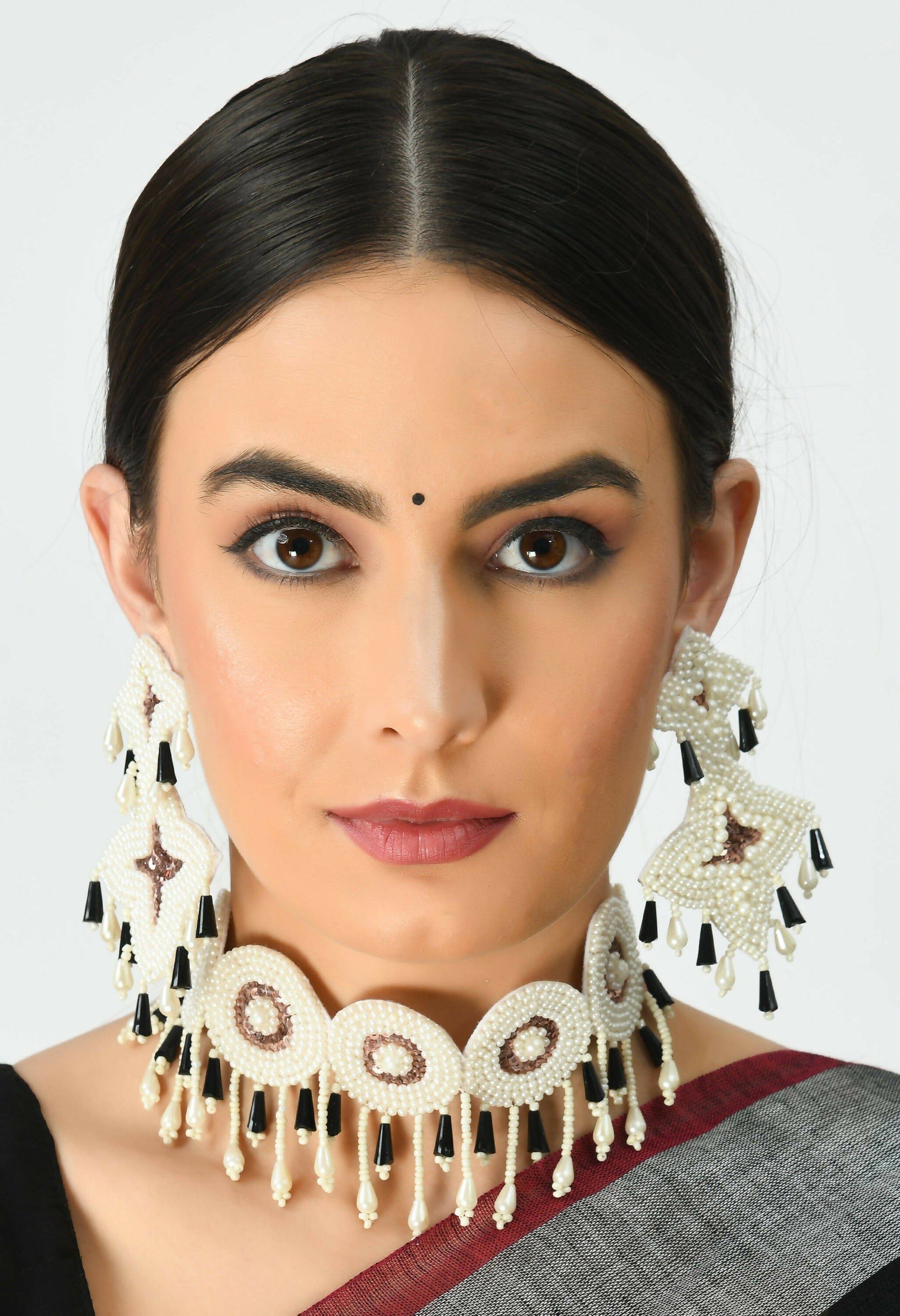 Mominos Fashion Johar Kamal Handicraft Gold/Off White Pearls Necklace with Earrings For Women - Grab2buy