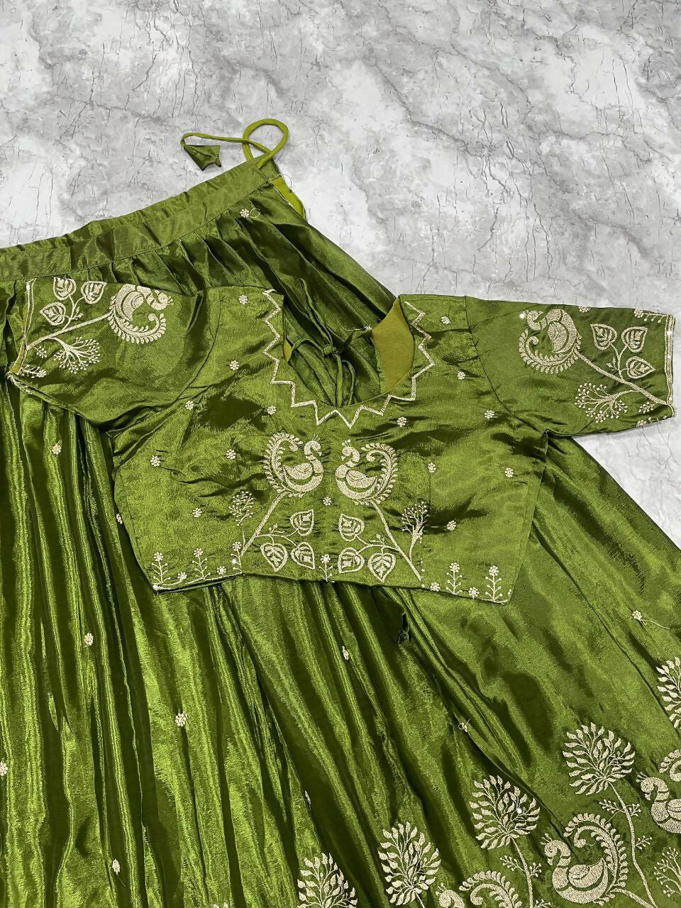 Teeya Creation New Womens Beautiful Fully Stitched Designer Lehenga Choli With Embroidered Dupatta - Mehendi