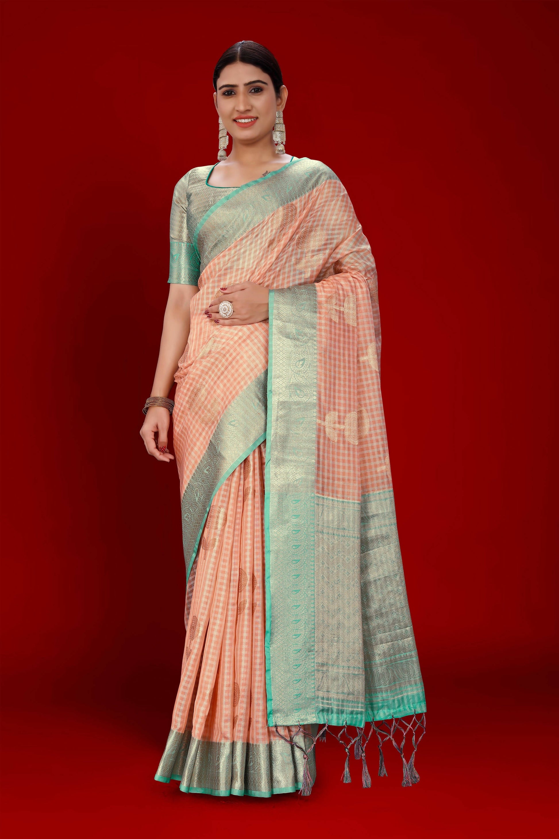 Orange Soft Organza Woven Design Saree With Unstitched Blouse Piece - Zaara