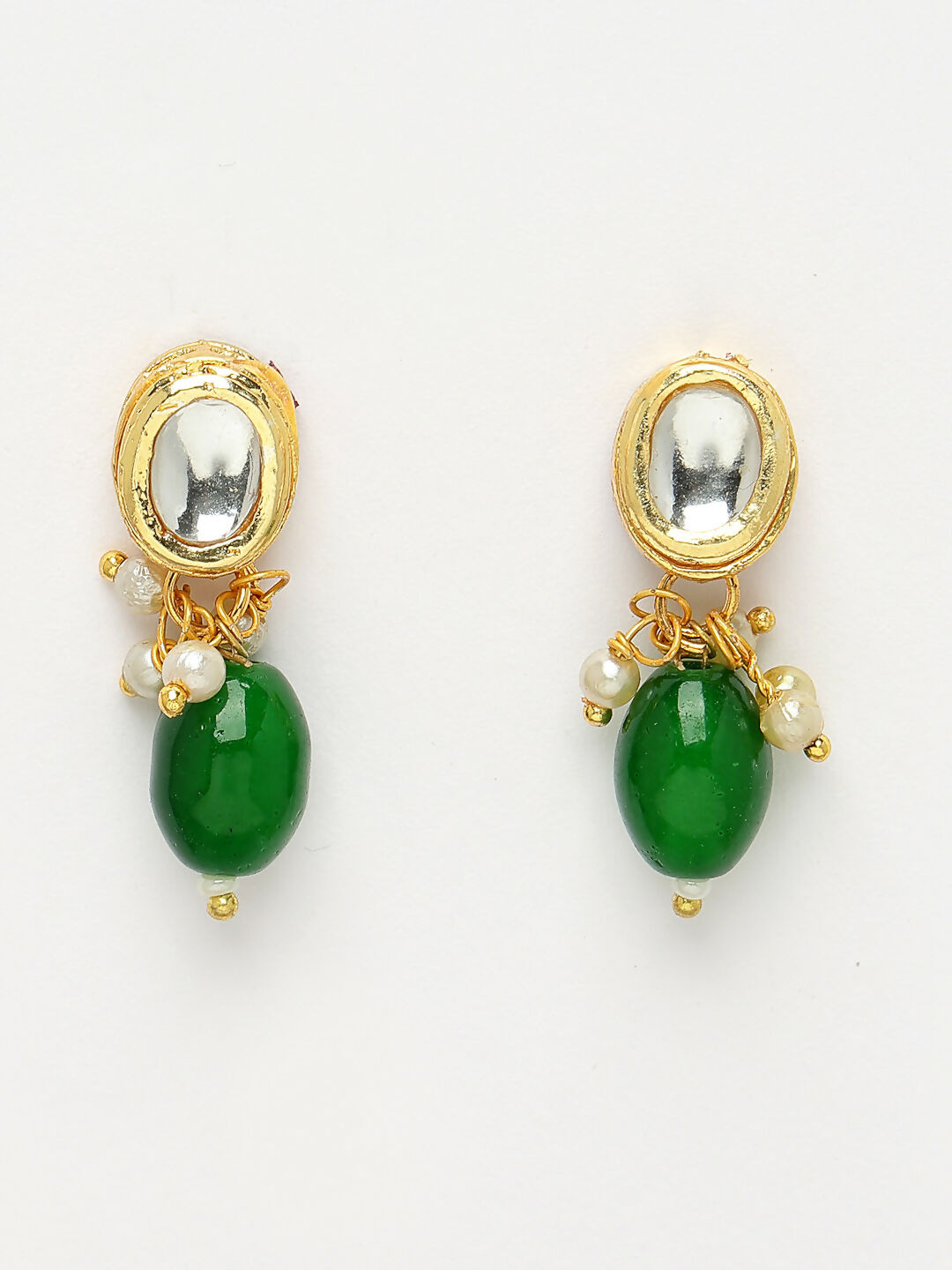 NVR Women's Green Artificial Beads Layered Necklace with Drop Earring NR Retail-NVR