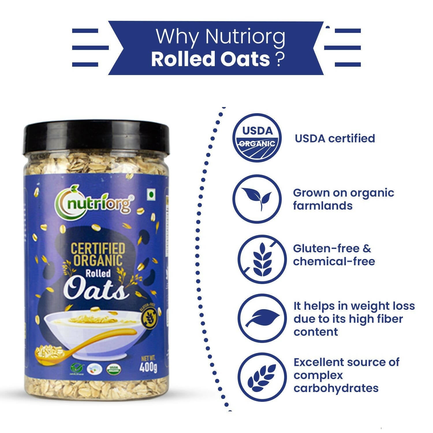 Nutriorg Certified Organic Rolled Oats - Grab2buy